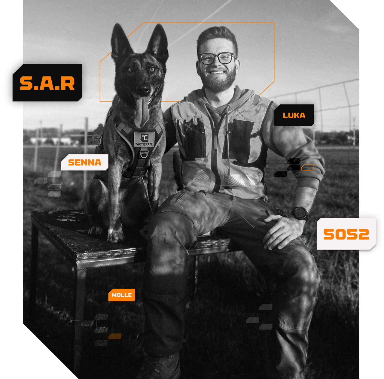Handler Senna with working dog Luka — field deployment