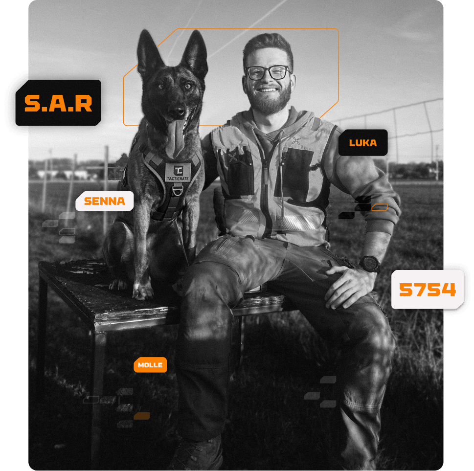 Handler Senna with working dog Luka — field deployment